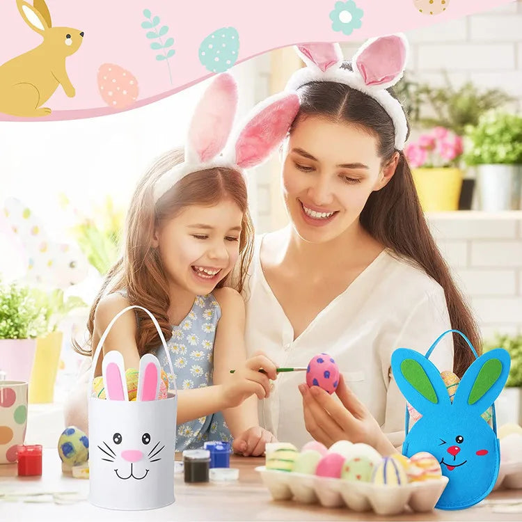 Easter and Thanksgiving 3 Novelties Custom Easter Party Decorative Gifts Storage Children's Easter Bucket with Handle Easter Bunny Tote Bag