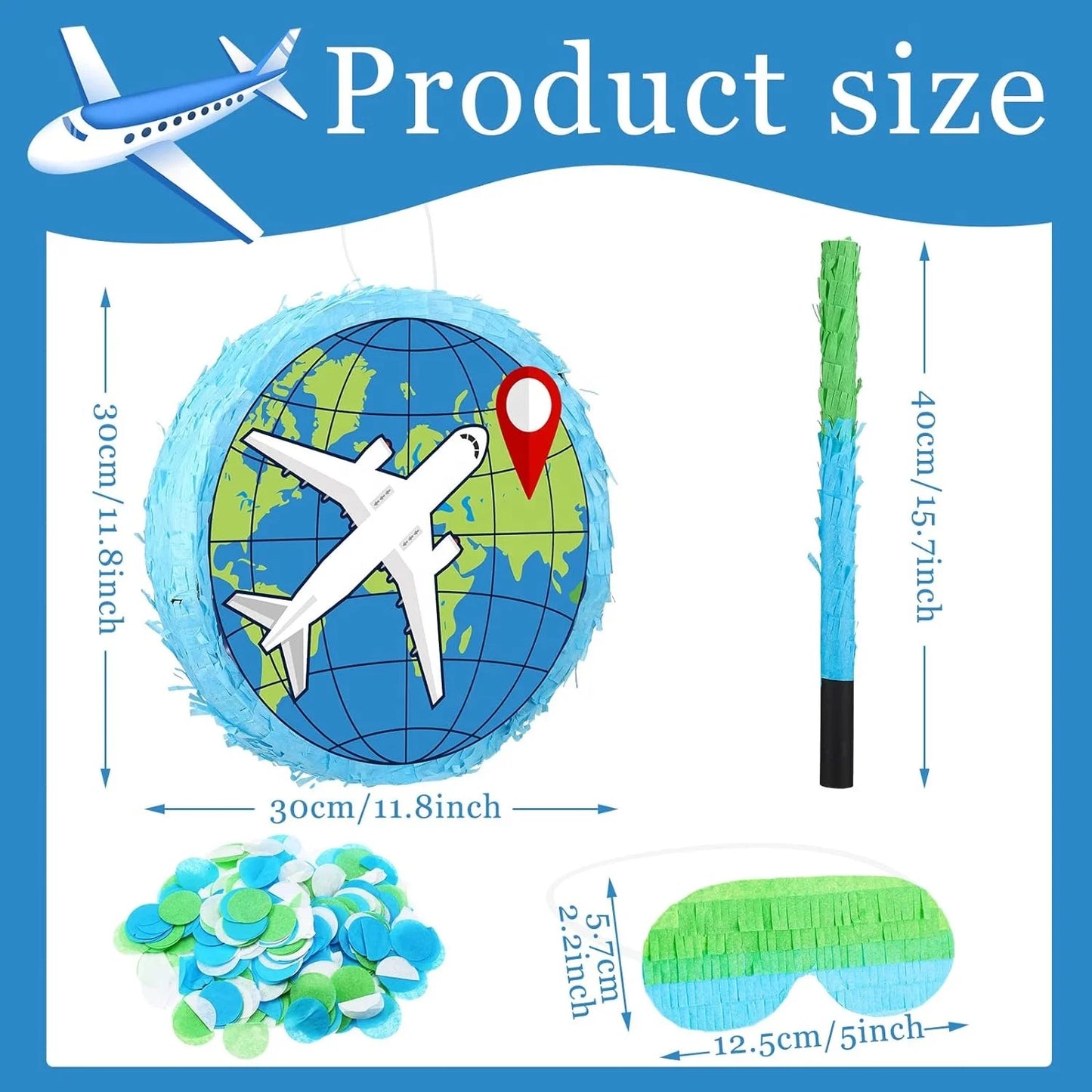 Birthday Party Carnival Party Decoration Airplane Piñata Travel Theme Piñata Earth Airplane Piñata Bat with Blindfold