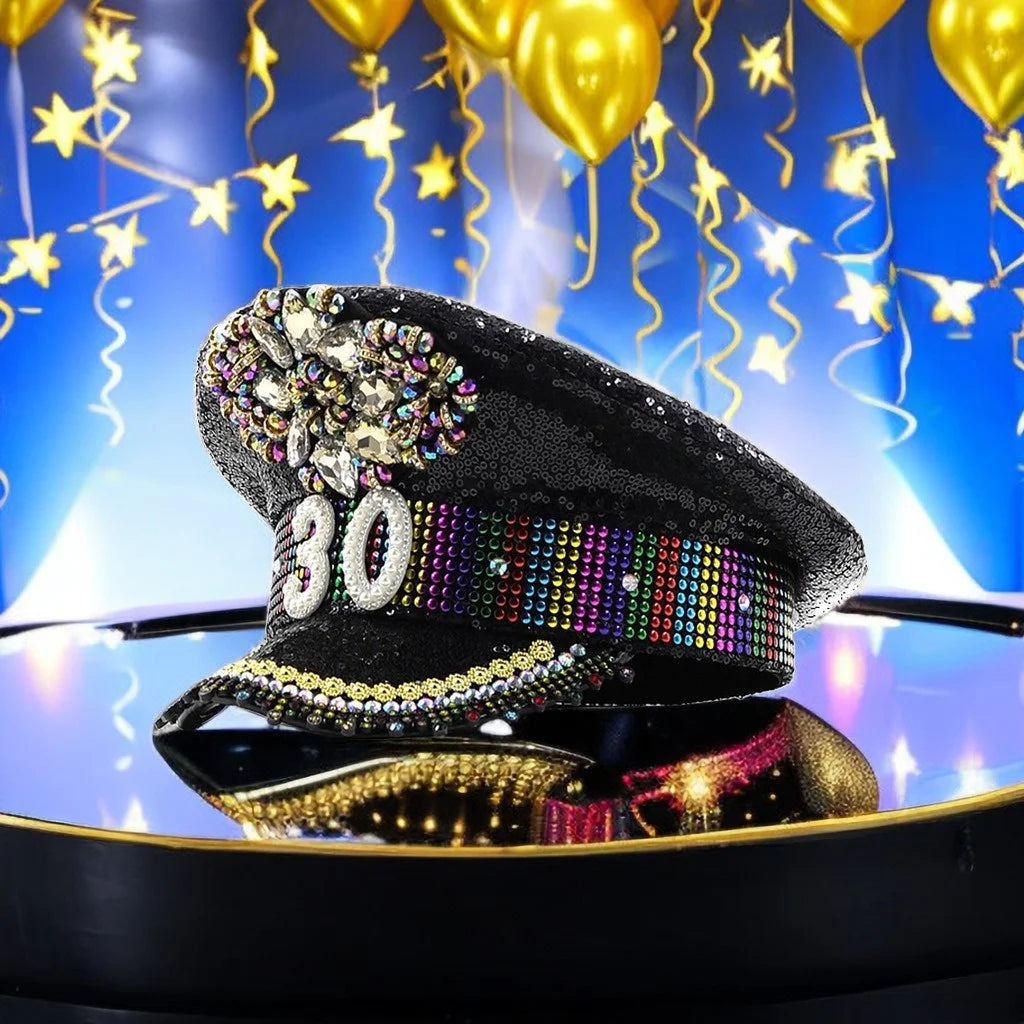 Birthday Party Custom Design Birthday Luxury Hat Captain Rhinestone Hat No. 30 Pearlescent Party Hat