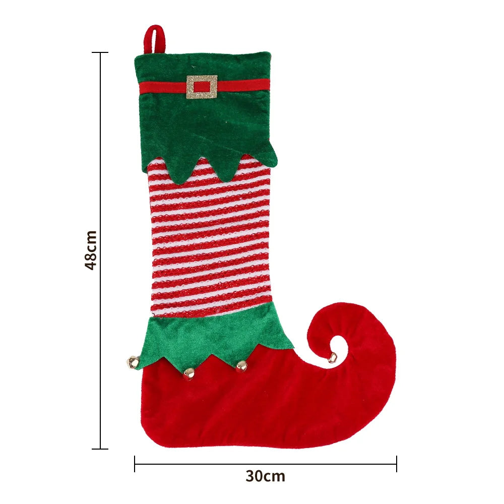 BSCI Christmas and New Year Party Supplies Gifts Big Socks Bells Non-woven Elf Jin Cong Silk Striped Colored Santa Socks