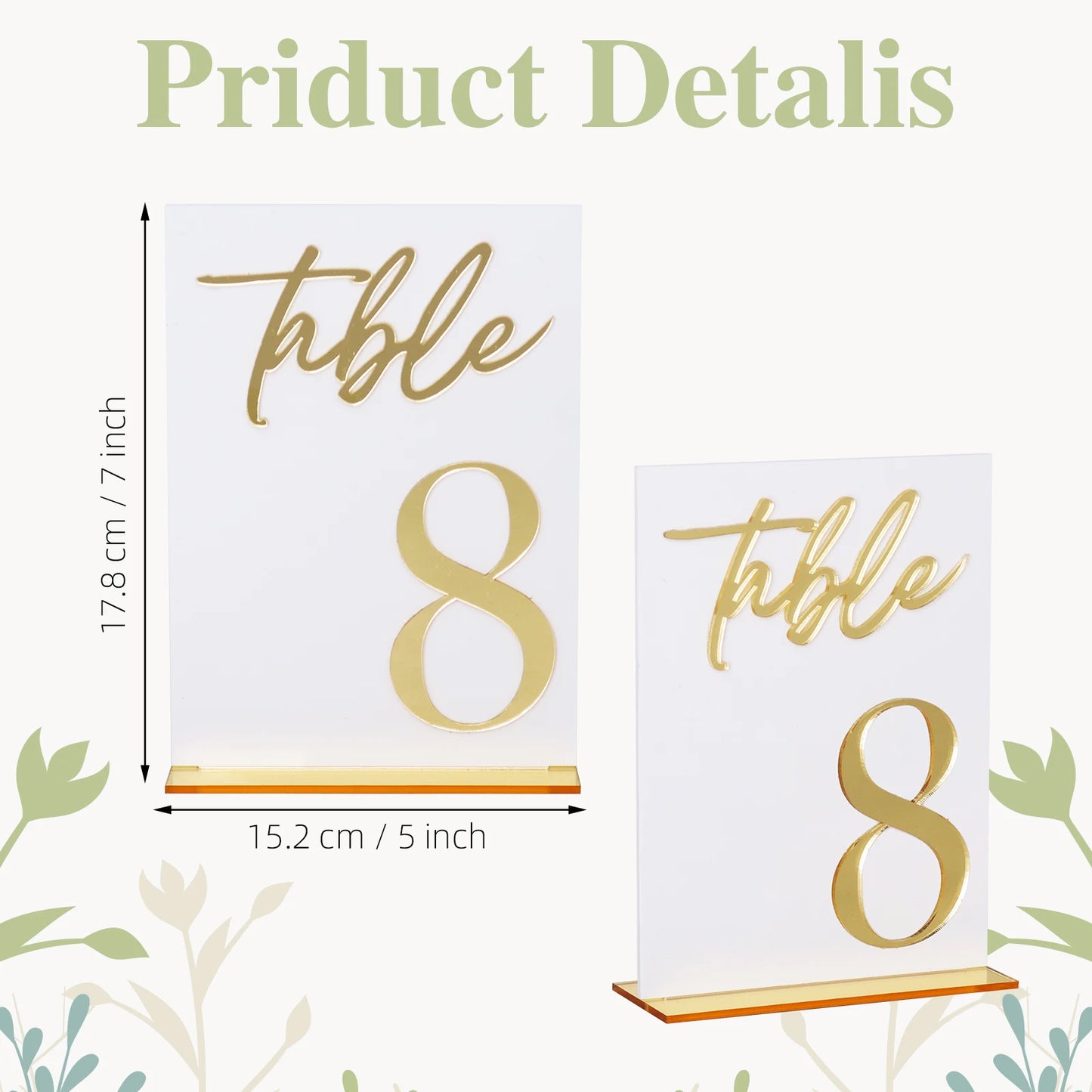 1 Wedding party 5 * 7 inch 3D acrylic table number and stand Wedding reception party Restaurant menu Photo logo Gold table number and base logo