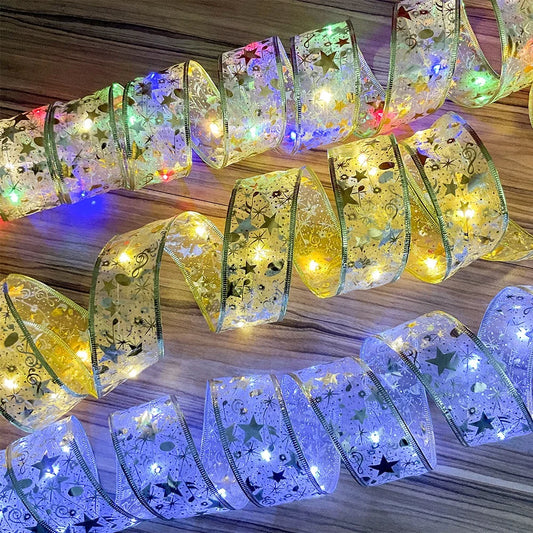 4M Light Emitting Diode Christmas Light String Gold Christmas Tree Decoration Ribbon String Light