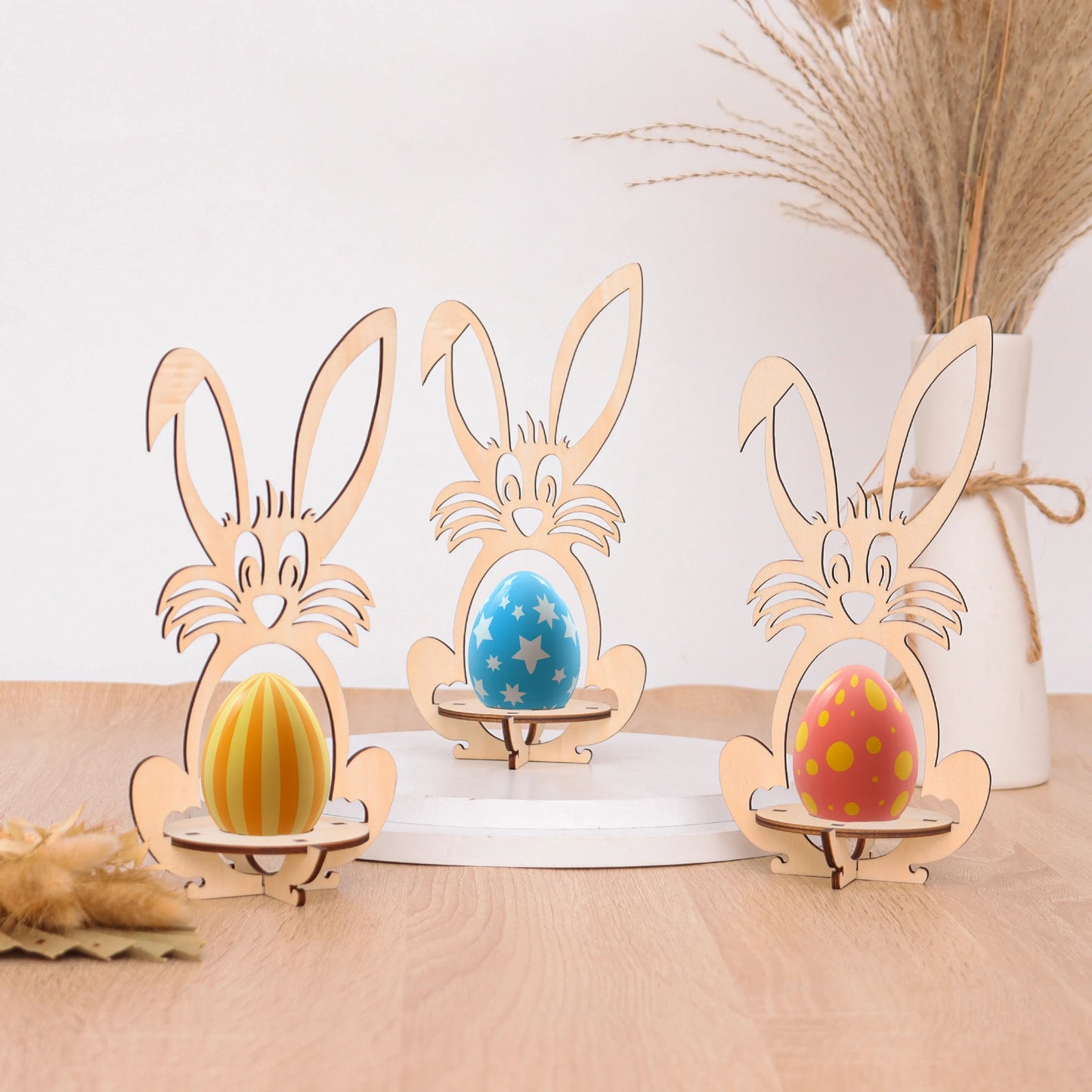 Páscoa e Ação de Graças 3 Suporte para Ovos de Coelho Suporte para Ovos de Coelho Decorado para Páscoa Presente Personalizado Cesta de Madeira de Primavera 