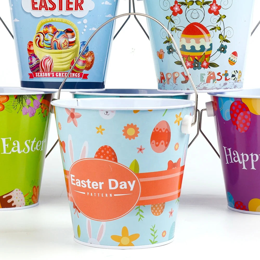 Easter and Thanksgiving 3 Rabbit Barrel Baskets Easter Egg Hunts Gift Baskets Kids Parties Love Easter Metal Barrels