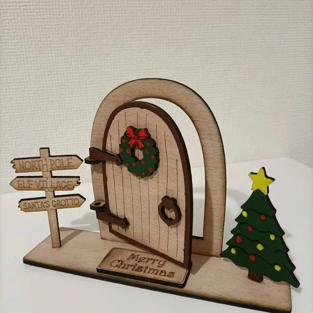 Custom Design Farmhouse Decoration DIY Christmas Elf Door Set Children's Gifts Wooden Christmas Fairy Door