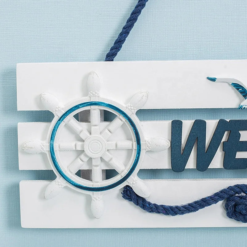 Wooden crafts, beach style wood home wall decoration welcome board Mediterranean style pendant crafts door garden