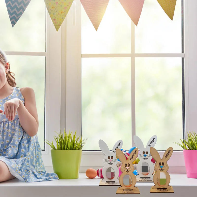 Easter and Thanksgiving 3 Personalized Name Easter Painted Egg Rack Easter Party Decorative Props Wooden Cute Rabbit Wallet Storage Gifts