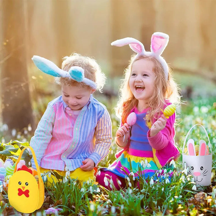 Easter and Thanksgiving 3 Novelties Custom Easter Party Decorative Gifts Storage Children's Easter Bucket with Handle Easter Bunny Tote Bag