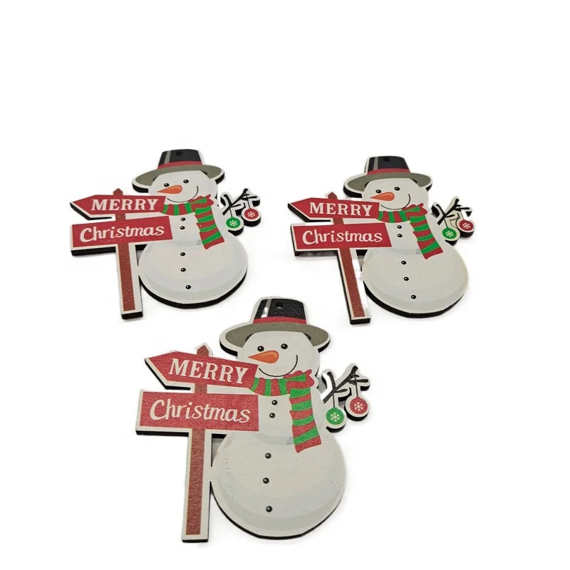 10Pcs Christmas Tree Ornament Wooden Christmas Pendant Ornament Santa Claus Snowman Elk Christmas Wooden Pendant Ornament