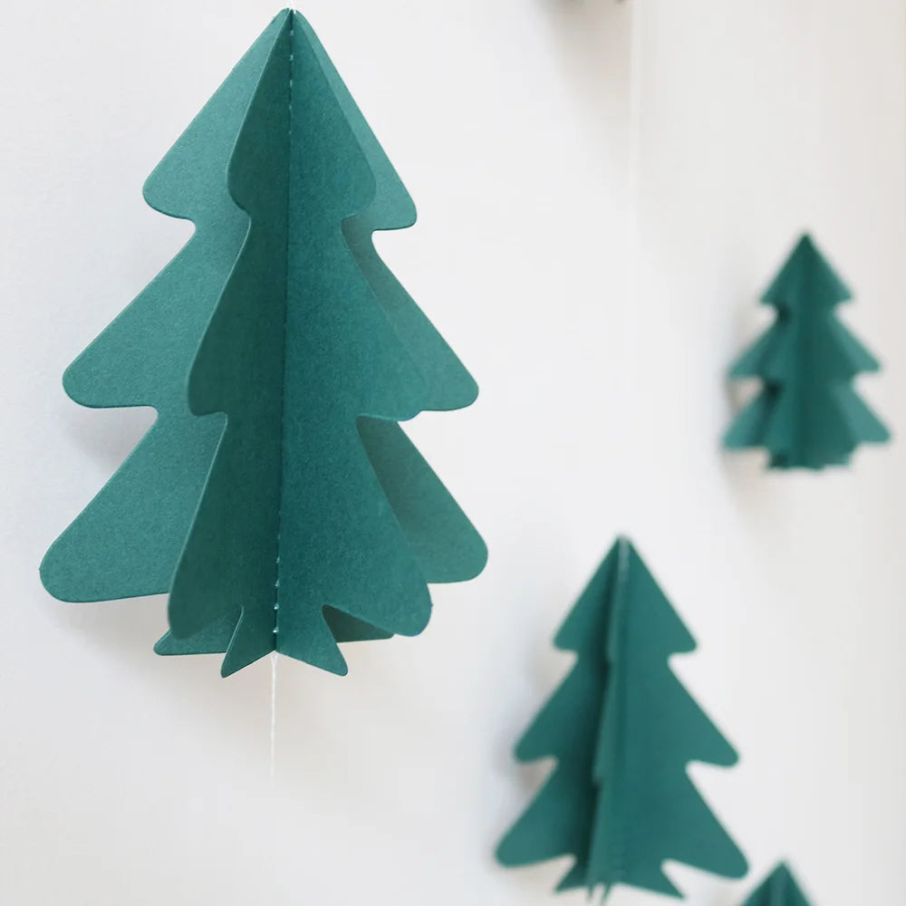 Fita de papel para árvore verde 3D de 2,5M, 10 peças, decoração de guirlanda de floresta de Natal, suprimentos para festa, pendurado, fundo de banner de árvore de Natal 