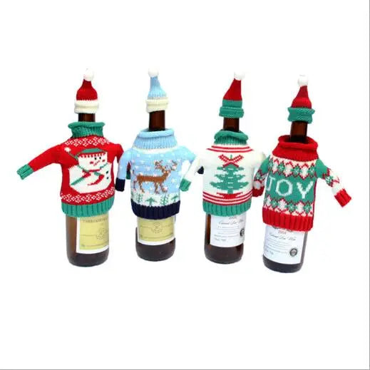 Christmas Gifts Crafts Ornaments with 4 Santa Hats Silverware Holders Ugly Christmas Sweaters Wine Bottle Caps