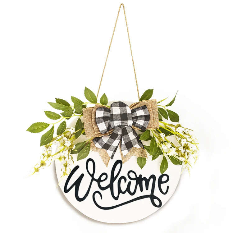 Wooden crafts, new design welcome wooden sign front door listing wreath front door sign