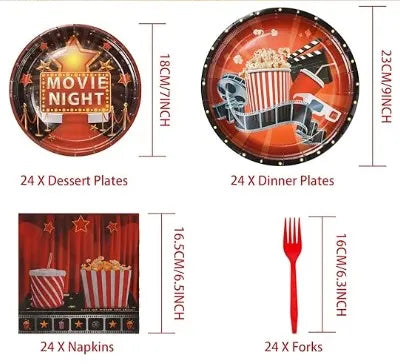 96 Movie Night Party Supplies Hollywood Movie Night Theater Party Paper Plates and Napkin Kits