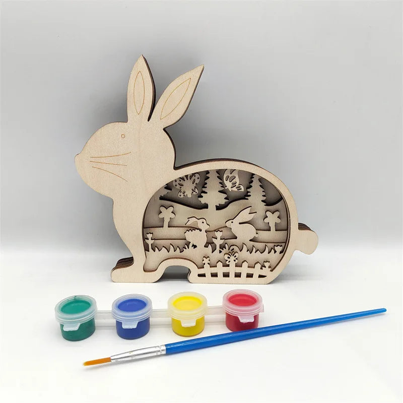 Wooden Crafts, Unfinished DIY Easter Kids Gifts Wall Art Custom Layer Woods Multi-Layer Easter Bunny Decoration Easter Bunny Laser Cut Decoration