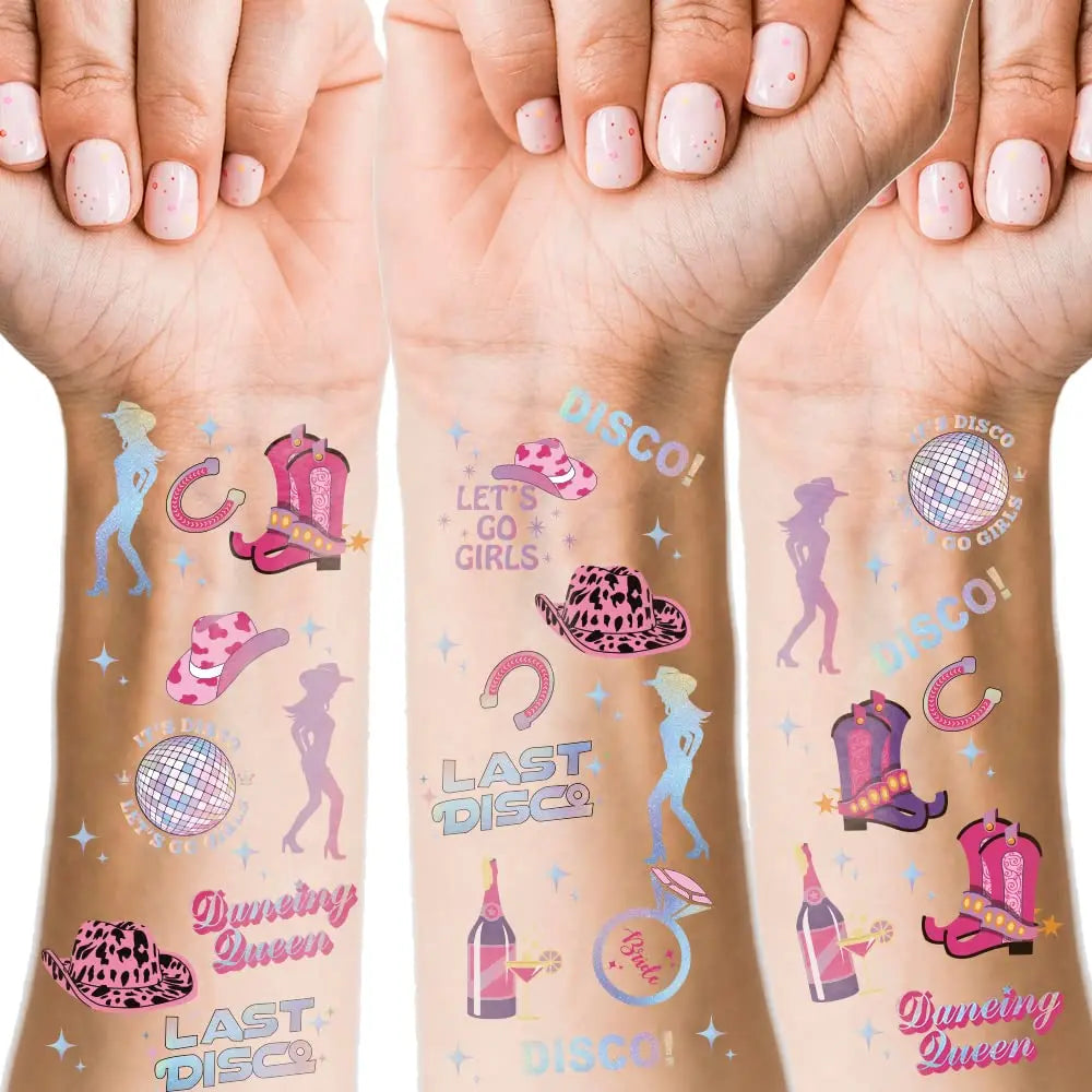 Birthday Party Disco Bachelorette Temporary Tattoo 57 Flash Style Girl Party Decoration Cowboy Bridesmaid Bride Shower Tattoo