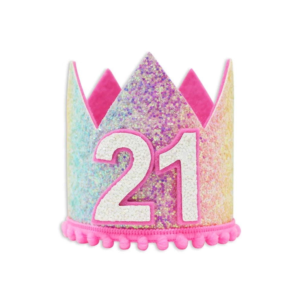 Birthday Party 2 Rainbow Baby Girl 1st Birthday Hat Headgear Headband Shiny Gold Flower Style Crown Birthday Party Crown Headband Hat