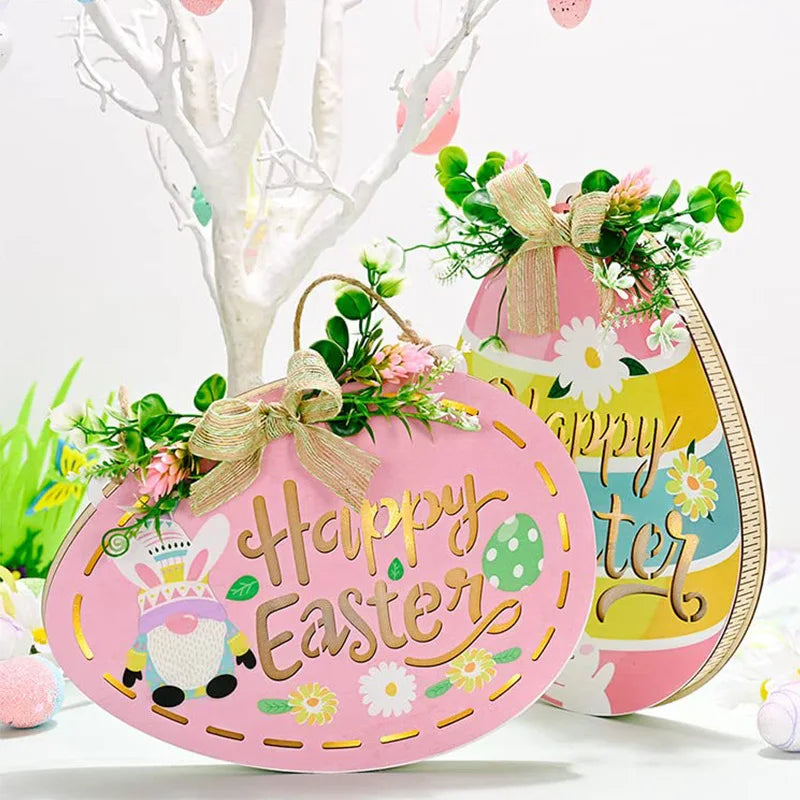 Easter & Thanksgiving 3 Decorative Doors Wall Hanging Decorative Light Emitting Diode Lighting House Label Hanging Easter Bunny Decorative Light
