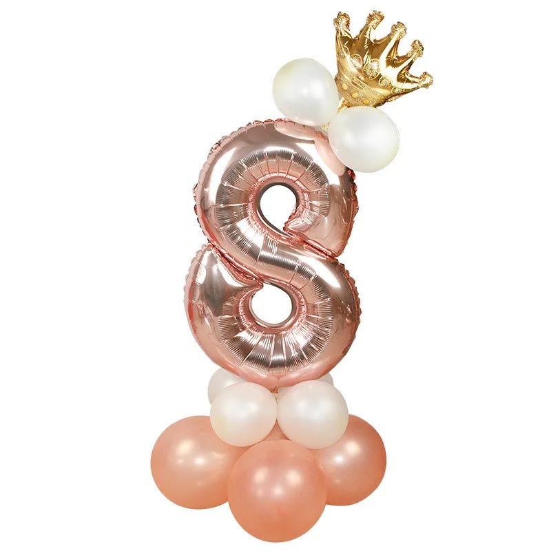 Birthday Party 2 Rose Gold Princess Prince Crown Flower Foil Balloon Wedding Baby Shower Birthday Party Decoration