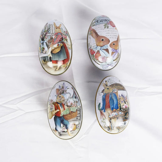 Easter and Thanksgiving 3 Easter Egg Modeling Candy Packaging Tin Box Cute Tin Rabbit Printing Alloy Metal Egg Modeling Tin Sugar Box