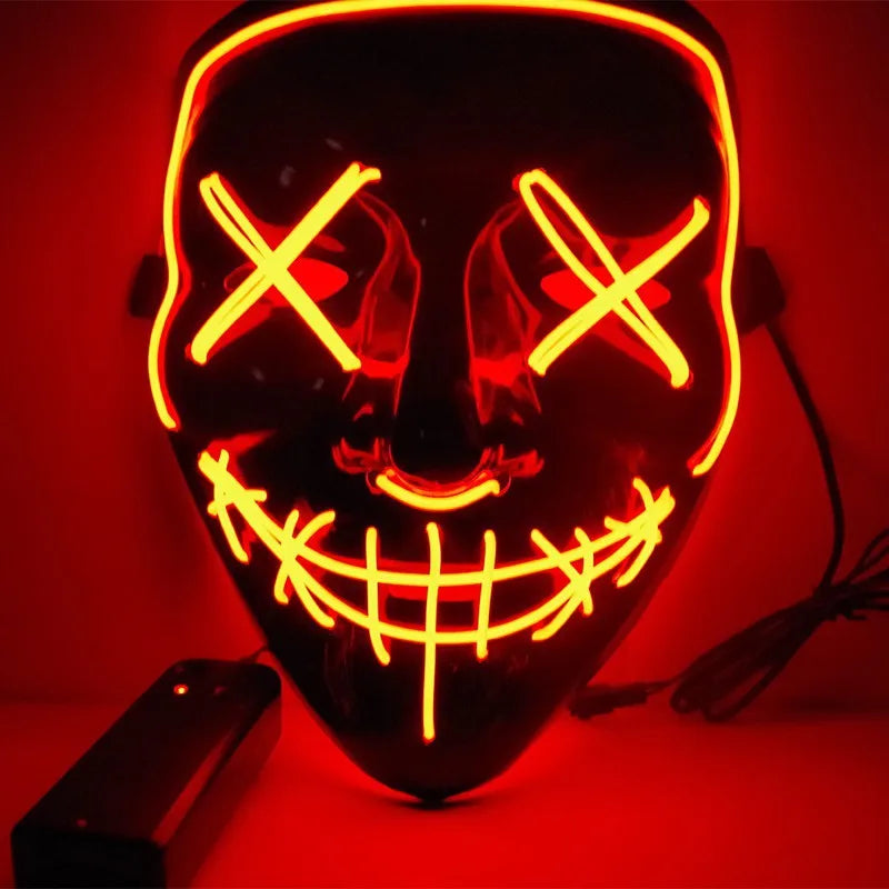 Halloween & Death Day Light Up Vendetta Neon Halloween Carnival Bar Night Party Light Emitting Diode Strips Scary Mysterious Killer Halloween Light Emitting Diode Clown Mask