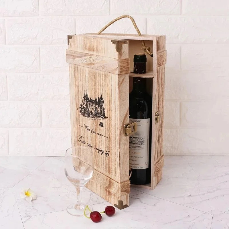 Retro wooden 2 red wine bottle boxes, carrier crates, storage unfinished wooden wine boxes, engraving personalized wooden wine boxes