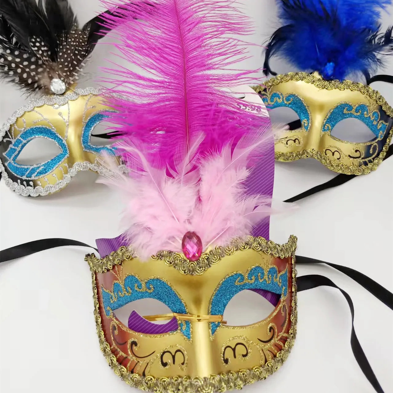 Carnaval Carnival Gold Green Purple Dust Blue Red Black Carnival Feather Mask Party Ornaments