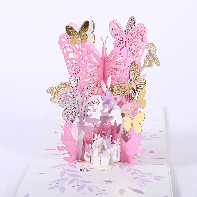 1 Wedding party, Valentine's Day graduation anniversary 3D flying butterfly card thinking you pink purple butterfly pop-up card