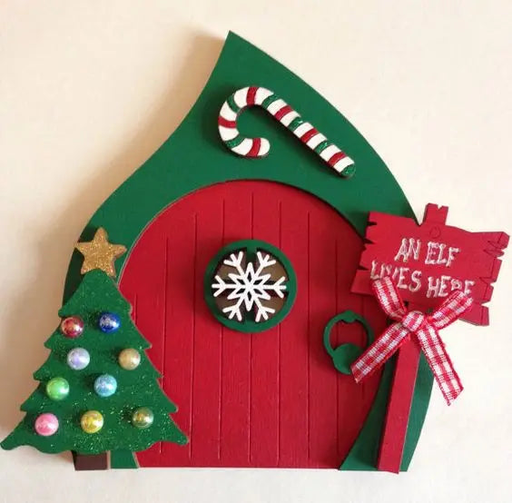 Custom Design Farmhouse Decoration DIY Christmas Elf Door Set Children's Gifts Wooden Christmas Fairy Door