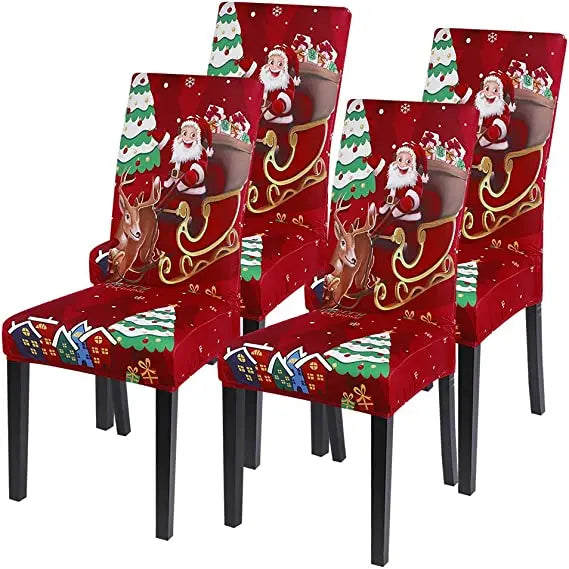 4-Piece Christmas Chair Cover Elastic Christmas Restaurant Chair Protector Sofa Cover Spandex Christmas Holiday Chair Cover