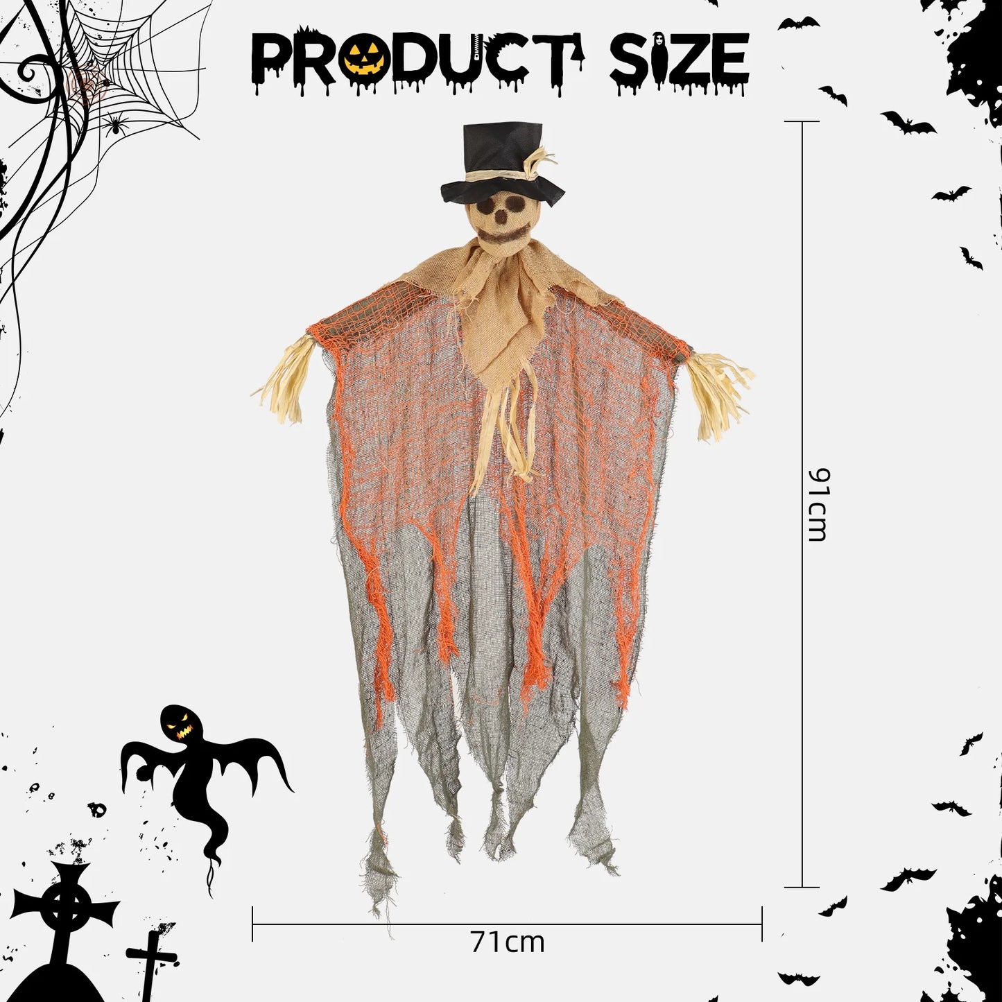 Halloween & Death Day 91cm Halloween Hanging Scary Skull with Top Hat Skeleton Pumpkin Haunted Party Decoration