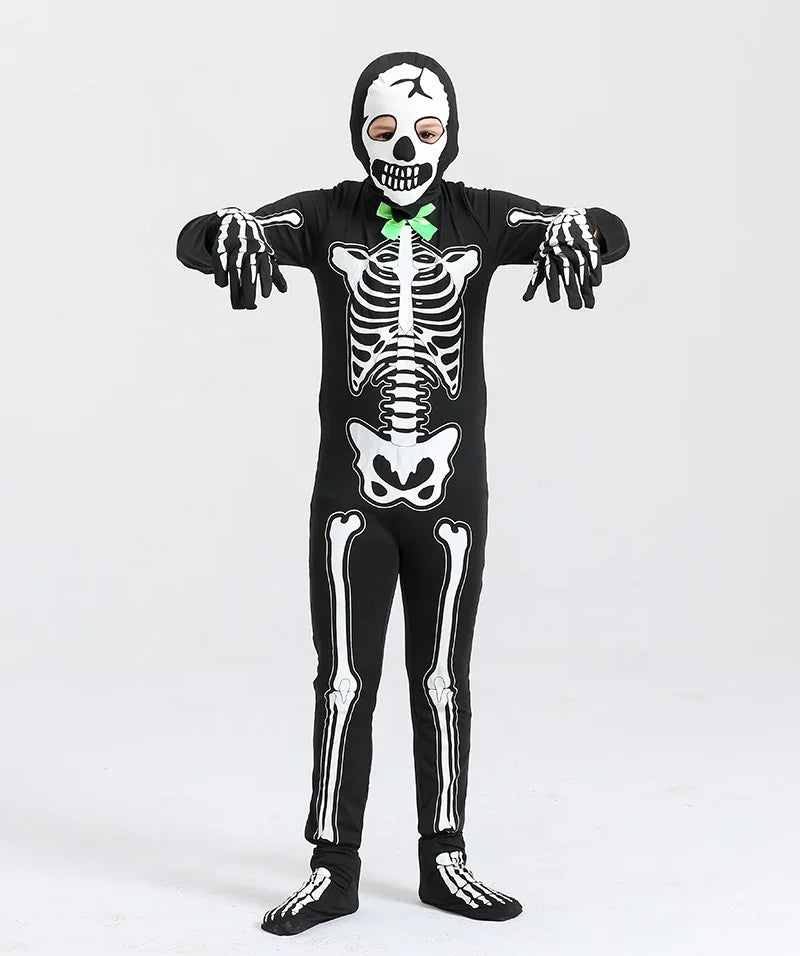 Halloween & Day of the Dead Cosplay Kids Costume Horror Game Skull Costume Themed Dance Party Luminous Skull Cloth Halloween Costume