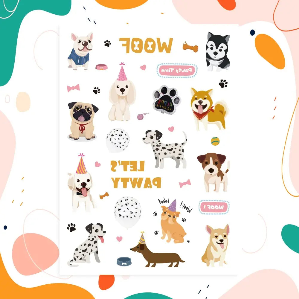 Birthday Party Cute Dog Temporary Tattoo - 66 Flash Style Puppy Birthday Party Supplies Woof Party Stickers Tattoo