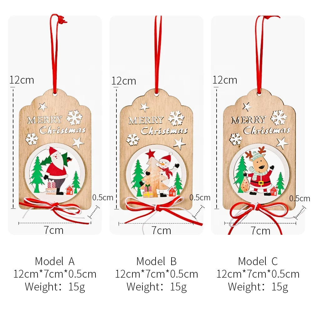 Laser 3D Hollow Wooden Christmas Tree Bow Pendant Holiday Home Decoration Creative Handmade Wooden Craft Christmas Tree Hanging