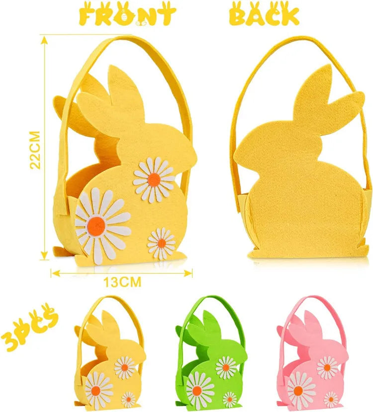 Easter and Thanksgiving 3 Custom Easter Party Decorative Candy Gift Bag Children's Flowers Easter Tote Bag Felt Rabbit Easter Basket with Handle