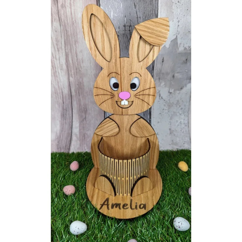 Easter and Thanksgiving 3 Wooden Easter Bunny Desktop Pencil Holder Desk Egg Tray Office Desktop Decor Spring Ornament Plywood Bunny Egg Basket