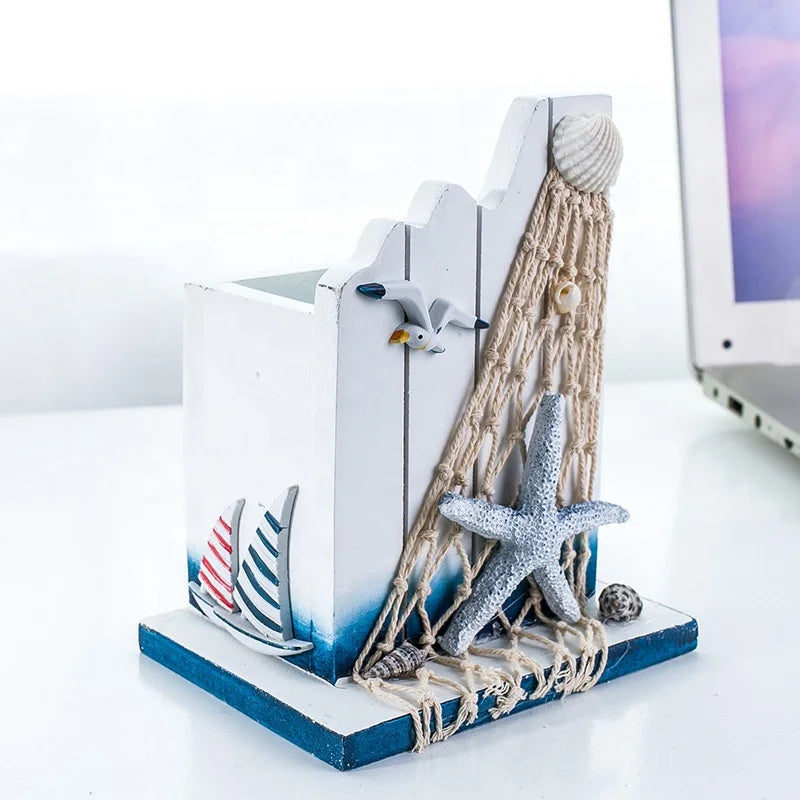 Mediterranean wooden boat sailing pen holder organizer nautical decoration gift