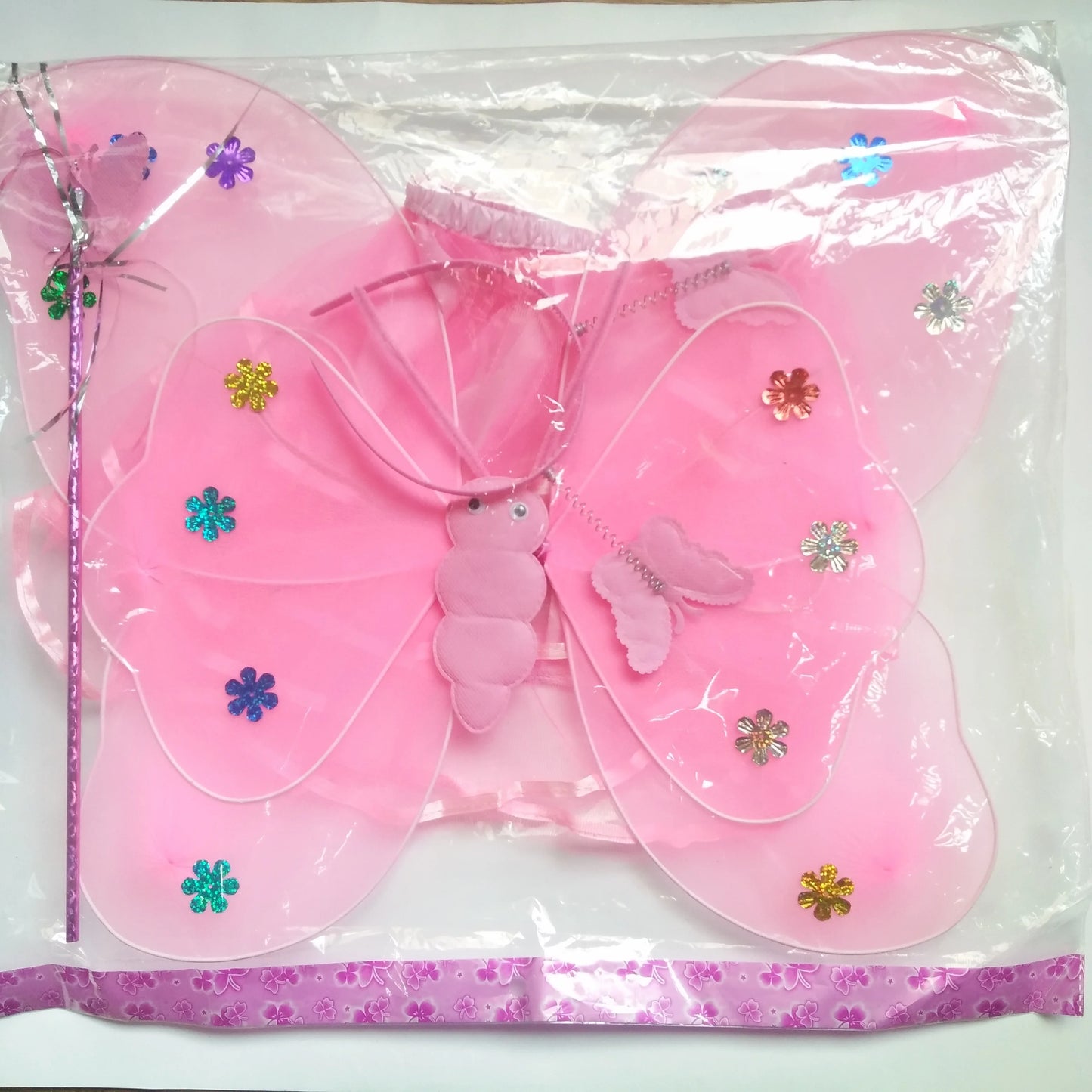 Birthday Kids Fairy Girls Sequin LED butterfly Wing Wand Belly Dress 4pcs/set  Party Supplies fairy Cosplay Suit