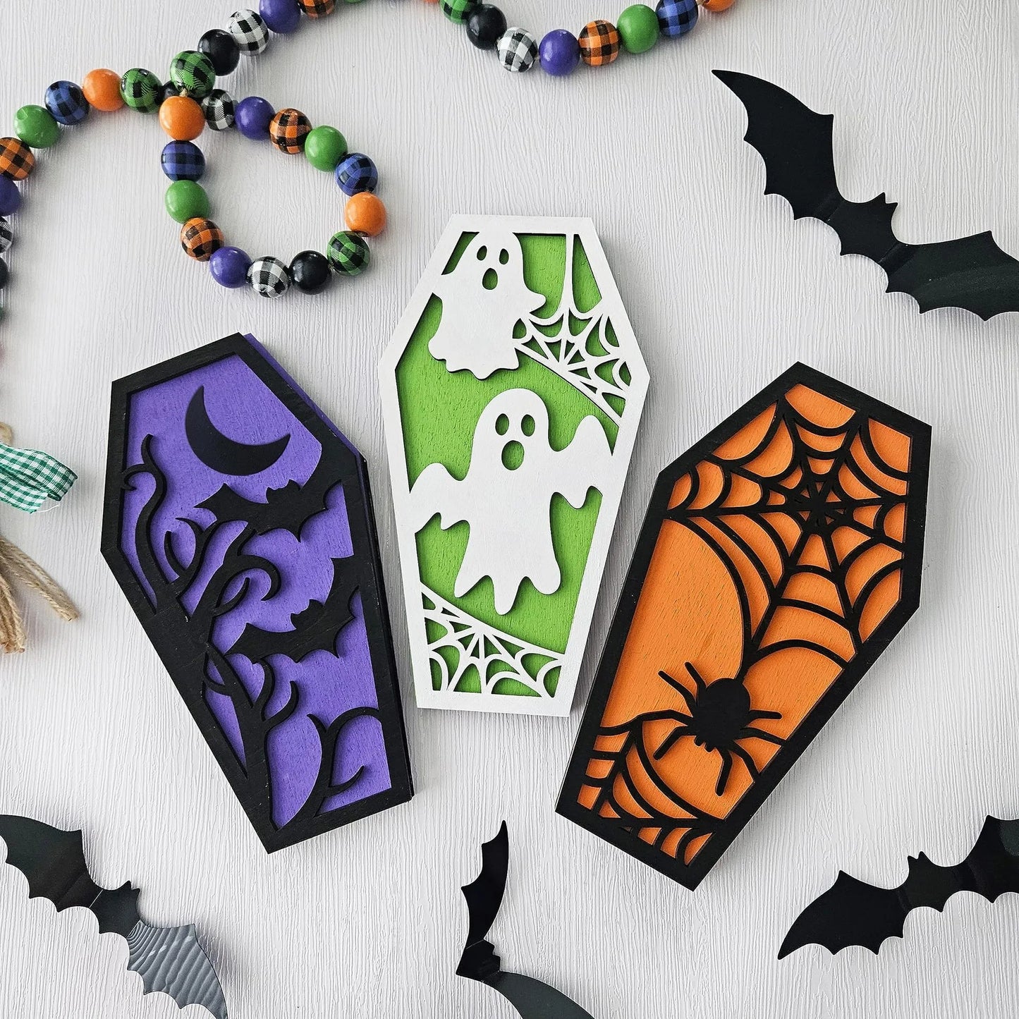 Halloween & Death Day 12 * 20cm LED Halloween Spider Web Party Decor Warm Light Goth Accessories Spooky Wall Decor Plywood Halloween Light Coffin Box