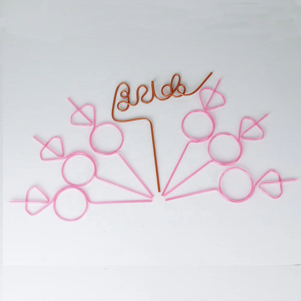 Bachelorette Party Pink Bride Diamond Ring Straw Set Plastic Smoothie Straws Diamond Ring Straws