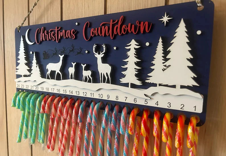 Wooden Crafts, Christmas Ornaments Exquisite Hanging Door Pendant Reindeer Theme Wooden Christmas Countdown