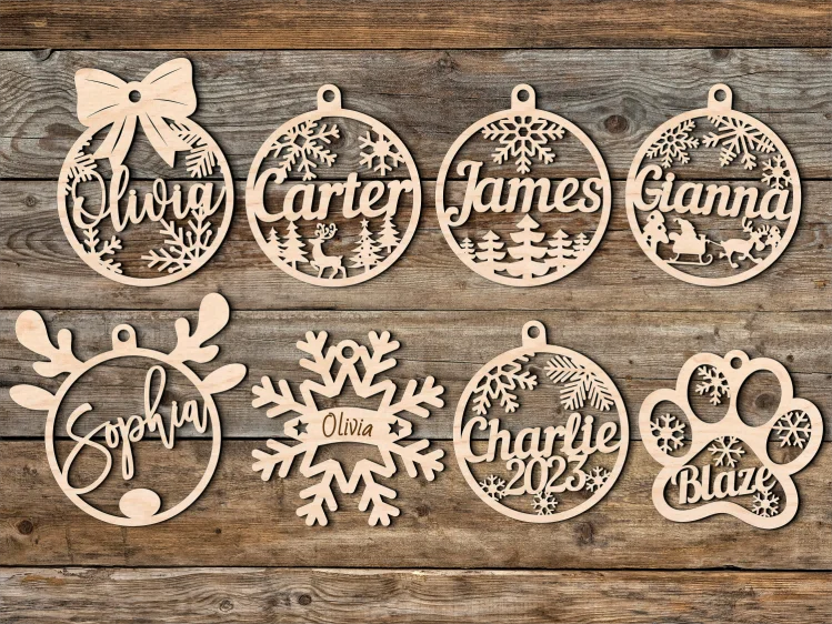 DIY Custom Christmas Party Ornament Laser Cut Holiday Craft Decorative Gift Label Plywood Family Name Christmas Sign