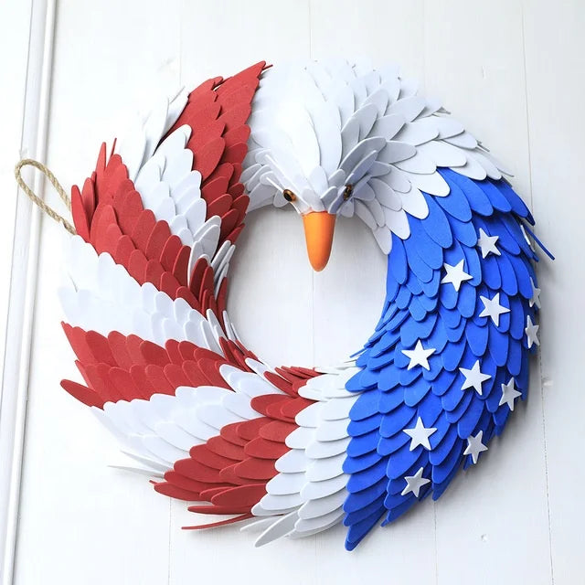 Independence Day USA July 4th Patriotic Wreath Handcrafted Hanging Flag American Eagle Wreath for Front Door