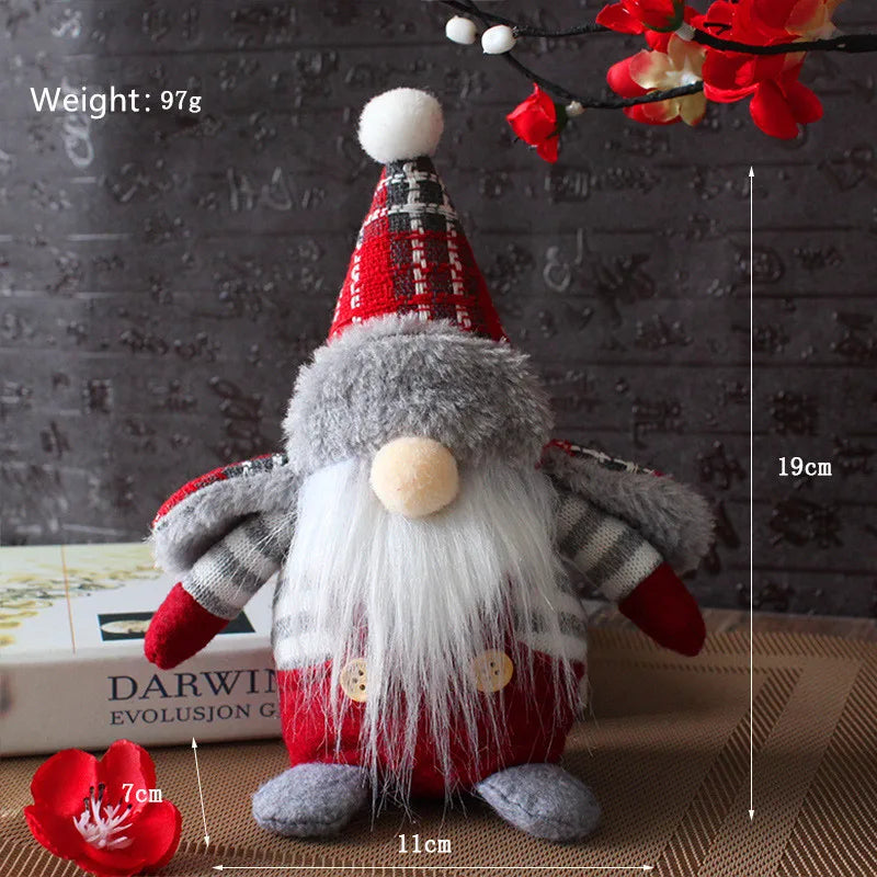 Christmas Standing Faceless Doll Ornament Handmade Plush Red and White Plaid Cloth Dwarf Santa Claus Dwarf Ornament