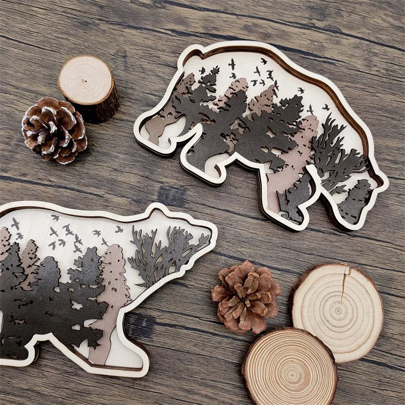 Wooden crafts, custom design multi-layer laser cut bear decoration Christmas cross decoration multi-layer camel decoration multi-layer wooden wall art
