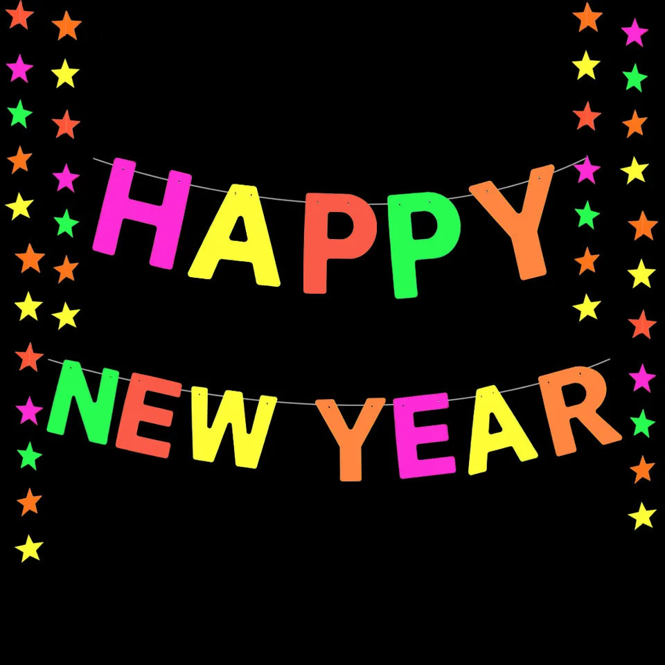 Birthday Party 2 Dark Wreath Glow Birthday Wedding Christmas Neon Party Decoration Neon Paper Banner Glow Party