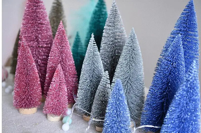 Christmas Mini Sisal Tree for Craft Bottle Brush Pine Tree for Christmas Village Artificial Snow Frost Tree