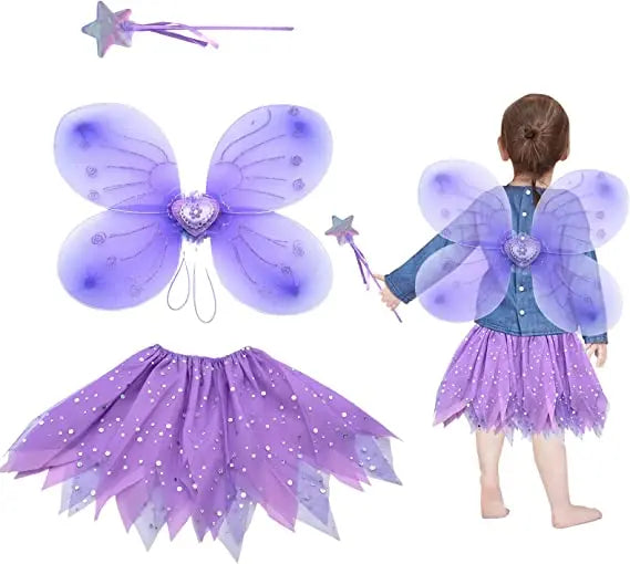 Birthday Party 2 Princess Fairy Costume Fairy Butterfly Wings Suit Girl Tutu Wings Wand Children Fairy Wings Costume