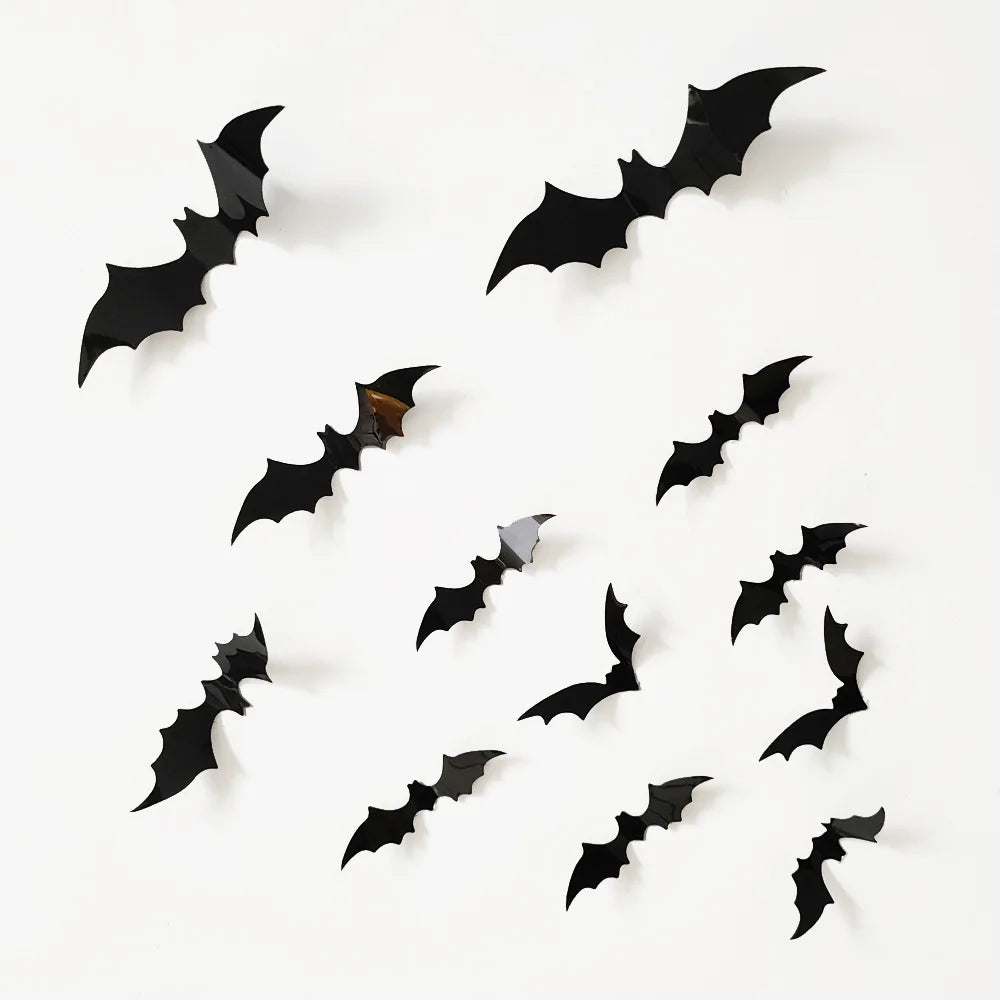 Halloween & Day of the Dead 12PCS Halloween Black Bat 3D Sticker Living Room Background Wall Decoration Halloween Black Bat Decoration