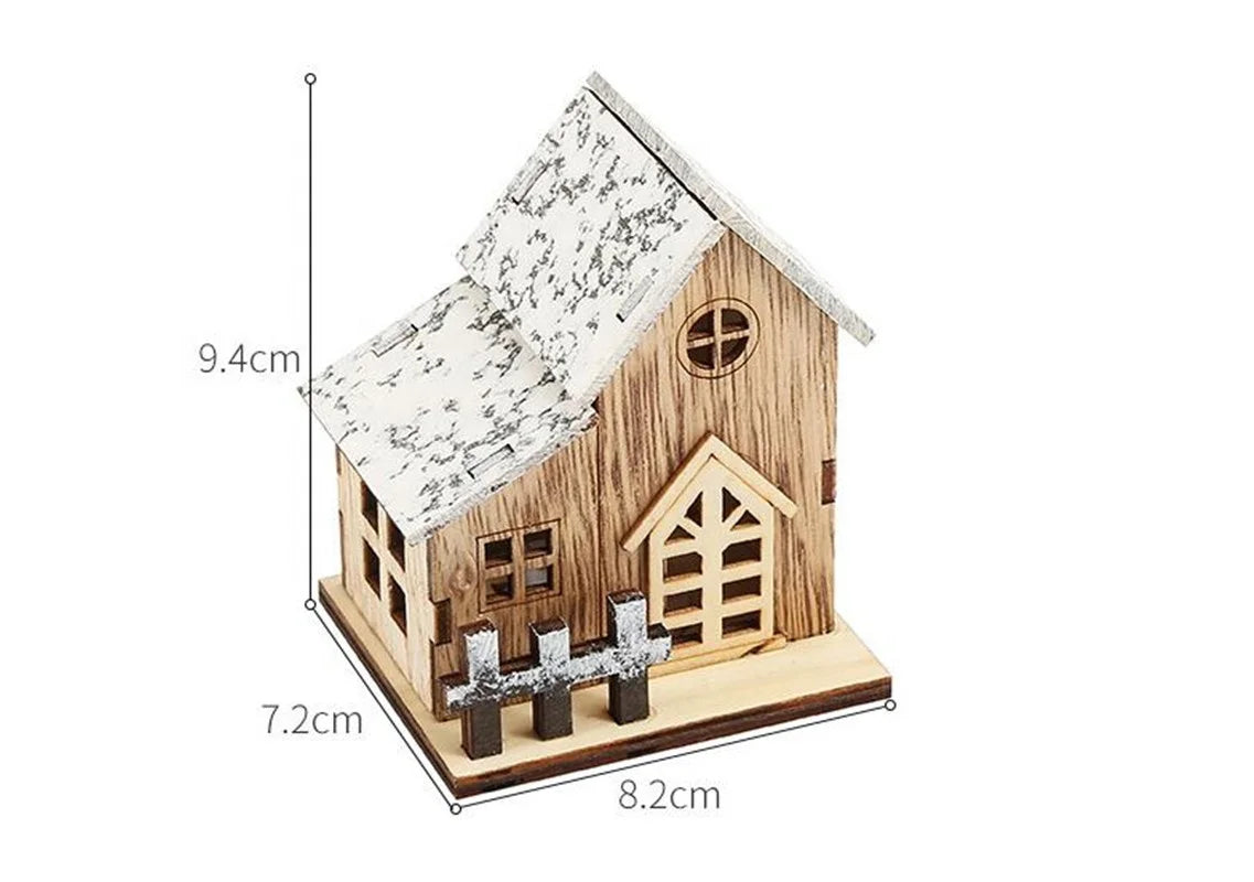 Christmas Wooden Hollow Snow Emitting House Holiday Home Decoration Christmas Wooden Light Emitting Diode Lighting Cabin Table Ornament