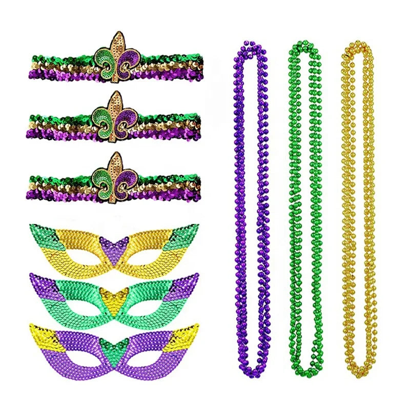 Carnaval Carnival Glitter Cap Beaded Chain Bright Single Side Set Socks New Orleans Dress Up Carnival Costume Accessory Set